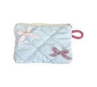 Trousse de rangement en polyester robuste avec nœud décoratif, portable, élégante pour un usage quotidien, pochette de maquillage en tissu, bleu clair, Taille unique