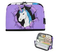 Trousse de rangement légère avec motif licornes murales amusantes de dessin animé violet de grande capacité pour garçons lycée estuchera para lapices