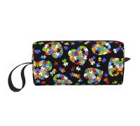 Trousse de rangement portable pour la sensibilisation à l'autisme, pièces de puzzle, motif cœur, étui de rangement de voyage, sac de rangement zippé pour un accès rapide