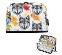 Trousse de rangement pour crayons aquarelle loup Halloween citrouilles grande trousse à crayons à fermeture éclair pour filles salle de classe trousse à stylos esthétique pour la rentrée scolaire