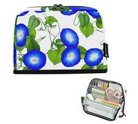 Trousse de rangement pour crayons bleue Morning Glory Flowers Green Pencil Pouch Zipper Pencil Case Big Girls Classroom Pen Pouch Print Back to School Adults Office Supply