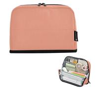 Trousse de rangement pour crayons de couleur unie saumon clair uni avec fermeture éclair - Grande trousse à crayons mignonne pour filles - Décoration pour la rentrée scolaire des enfants