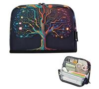 Trousse de rangement pour crayons - Motif arbre numérique coloré - Noir fluo - Grande trousse à crayons avec fermeture éclair - Jolie pochette à crayons pour filles - Fournitures de bureau
