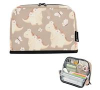 Trousse de rangement pour crayons - Motif dinosaures beiges - Grande trousse à crayons - Trousse à fermeture éclair - Jolie pochette à stylos pour filles - Imprimé floral - Organiseur pour enfants