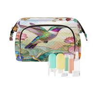 Trousse de rangement pour maquillage - Motif colibri - Fleurs - Vitrail - Essentiels - Trousse de voyage