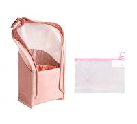 Trousse de rangement pour pinceaux de maquillage - Étanche - Verticale - Avec fermeture éclair - Portable - Sac de voyage - Multifonctionnel - Avec 1 sac de rangement à fermeture éclair, rose