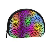 Trousse de Rangement pour Serviettes hygiéniques, Petite Trousse de Maquillage, Porte-Monnaie pour Femme, Motif Peau de Jaguar Arc-en-Ciel