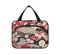 Trousse de rasage à suspendre avec crochet - Motif zéphyr japonais - Rouge