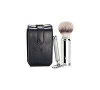 Trousse de rasage de voyage - MÜHLE - rt3sr TRAVEL - 3 pièces - Blaireau Silvertip Fibre - Étui cuir noir