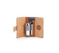 Trousse de rasage - MÜHLE - rt1f - Coffret voyage 3 pièces - Blaireau Silvertip synthétique - Étui cuir brun