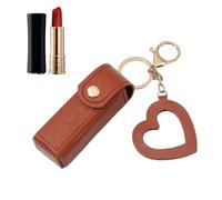 Trousse de rouge à lèvres - Petite trousse de maquillage portable en PU | Support de rouge à lèvres élégant avec pendentif en forme d'amour, organisateur de maquillage de voyage, de beauté L, Café