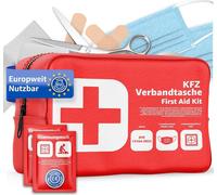 Trousse de secours automobile norme 2026 avec kits de réanimation - Trousse de secours automobile - DIN13164:2022 - Set de premiers secours - Trousse de secours conforme au code de la route (rouge)