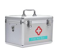 trousse de secours， Trousse de premiers secours portable, trousse d'urgence de camping, contient un plateau amovible, boîte de trousse d'urgence familiale multifonctionnelle avec poignée, argent, 10 p