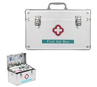 trousse de secours， Trousse de premiers secours portable, trousse d'urgence de camping, contient un plateau amovible, boîte de trousse d'urgence familiale multifonctionnelle avec poignée, argent, 10 p