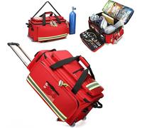 Trousse de Secours Vide portable, sac médical avec chariot et roulettes, grand sac à dos médical d'extérieur avec séparateurs internes, sac de premiers secours étanche(Red)