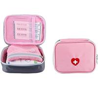 Trousse De Secours Voyage Petit, Portable Vider Nylon Trois Poches Trousse Pharmacie Pour Charger Les Pilules, Médicament, Pansement 13x10x4cm-Rose