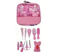 Trousse de Soin Bébé,13 pcs Accessoires de Soins Bébé Naissance,Kit de Soin Bébé Portable Santé Hygiène dont La Thermomètre Digital,Coupe-ongles,Ciseaux,Peigne pour Bébé,Brosse à doigts(Rose-13pcs)