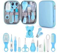 Trousse de soin bébé naissance - trousse de toilette bébé avec 13 accessoires essentiels : brosse à cheveux, thermomètre digital et bain, coupe-ongles, lime, idéale pour nouveau-né