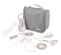 Béaba Trousse de toilette bébé Nomade – 10 accessoires, crochet rotatif, double zip – Rose