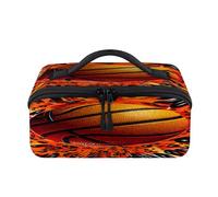 Trousse de toilette 3D avec ballon de basket-ball, sac de voyage, sac de maquillage portable, étanche, trousse de toilette ouverte plate, trousse de toilette, organisateur de voyage pour femmes et