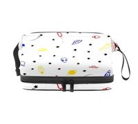 Trousse de toilette à double couche avec compartiment à pinceaux Motif vaisseaux spatiaux et planètes étoiles et fusées pour femmes et filles, multicolore, 27x15x14 cm/10.6x5.9x5.5 in, Trousse de