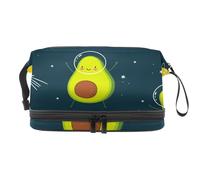 Trousse de toilette à double couche avec compartiment à pinceaux pour femme et fille Motif avocat dans l'espace, multicolore, 27x15x14 cm/10.6x5.9x5.5 in, Trousse de toilette