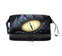 Trousse de toilette à double couche avec compartiment à pinceaux pour femme et fille Motif œil de dragon Jaune, multicolore, 27x15x14 cm/10.6x5.9x5.5 in, Trousse de toilette