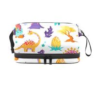 Trousse de toilette à double couche avec compartiment à pinceaux pour femmes et filles, motif dinosaures, volcans, multicolore, 27x15x14 cm/10.6x5.9x5.5 in, Trousse de toilette