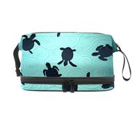 Trousse de toilette à double couche pour femme et fille Motif tortue Ocean Life Pochette de rangement pratique avec compartiment à pinceaux, multicolore, 27x15x14 cm/10.6x5.9x5.5 in, Trousse de