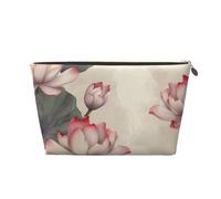 Trousse de toilette à imprimé floral lotus pour femmes et filles, trousse de maquillage portable de voyage en cuir avec fermeture éclair dorée, doré, Taille unique, Trousse de toilette