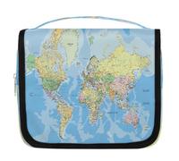 Trousse de toilette à suspendre avec carte du monde politique - Trousse de toilette de voyage pour cosmétiques et accessoires de maquillage - Sac de douche étanche pour femmes et filles - Cadeau,