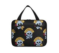 Trousse de toilette à suspendre avec crochet - Motif crâne de pirate - Fausse paillettes - Noir - Pour homme - Pour voyageurs et travaux - Taille L