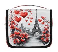 Trousse de toilette à suspendre avec cœur rouge Paris Tour Eiffel Trousse de toilette de voyage Accessoires de maquillage Organiseur étanche pour femmes filles enfants Cadeau, multicolore, 9x4x18.5 in