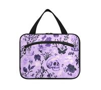 Trousse de toilette à suspendre avec fermeture éclair et crochet, motif de lavande et tête de mort, extensible, indispensable pour les vacances, organisateur de maquillage para L