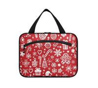 Trousse de toilette à suspendre avec motif flocons de neige et inscription Merry Christmas Icons - Rouge - Avec crochet - Extensible et imperméable - Pour femme - Pour hôtel - Taille L, Icônes Merry
