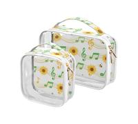 Trousse de toilette à suspendre avec note de musique verte tournesol - Réutilisable - Approuvée par la TSA - Petite trousse de maquillage essentielle de voyage