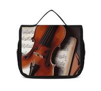 Trousse de toilette à suspendre avec violon, partition de musique, trousse de maquillage de voyage, trousse de maquillage étanche pour homme et femme, blanc, 22,6 x 7,1 x 18,5 cm, trousse de toilette