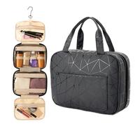 Trousse de toilette à suspendre - Organiseur de voyage pour emballer les essentiels | Disposition de stockage en quatre sections avec système de crochet rotatif et conception en tissu résistant aux fu
