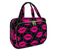 Trousse de toilette à suspendre pour femme, trousse de maquillage de voyage motif léopard Kiss pour accessoires essentiels de voyage, multicolore 2, M, Trousse de toilette