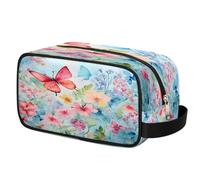 Trousse de toilette aquarelle à fleurs et papillons pour homme et femme, trousse de maquillage avec poignée, trousse de rasage de voyage, trousse de toilette étanche et portable pour salle de sport