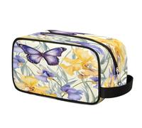 Trousse de toilette aquarelle à fleurs et papillons pour homme et femme, trousse de maquillage avec poignée, trousse de rasage de voyage, trousse de toilette étanche et portable pour salle de sport