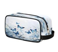 Trousse de toilette aquarelle avec papillons bleus et fleurs pour voyage, trousse de maquillage en polyester imperméable, sac de rasage pour hommes, femmes, enfants, organisateur portable pour salle