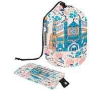Trousse de toilette avec cordon de serrage - Abbaye de Westminster avec motif floral - Trousse de toilette en forme de tonneau - Trousse de maquillage de voyage + petit sac, multicolore,
