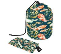 Trousse de toilette avec cordon de serrage, carpe, poisson, nénuphar, plante, trousse de toilette en forme de tonneau, trousse de maquillage de voyage + petit sac, multicolore,
