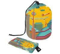 Trousse de toilette avec cordon de serrage, City in the Future en forme de tonneau, trousse de toilette, trousse de maquillage de voyage + petit sac, multicolore,