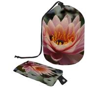 Trousse de toilette avec cordon de serrage en forme de baril de nénuphar rose, trousse de toilette de voyage, pochette de rangement de maquillage + petit sac, multicolore,