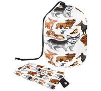 Trousse de toilette avec cordon de serrage en forme de tonneau - Motif chien husky chihuahua shar pei chiot - Trousse de toilette de voyage + petit sac, multicolore,