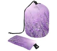 Trousse de toilette avec cordon de serrage - Fleur de lavande mauve - 2 trousses de toilette en forme de tonneau - Trousse de maquillage de voyage + petit sac, multicolore,