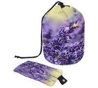 Trousse de toilette avec cordon de serrage, fleur de lavande, violet mauve, trousse de toilette en forme de tonneau, trousse de maquillage de voyage + petit sac, multicolore,