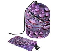 Trousse de toilette avec cordon de serrage, gouttes d'eau sur feuille violette en forme de tonneau, trousse de toilette, trousse de maquillage de voyage + petit sac, multicolore,